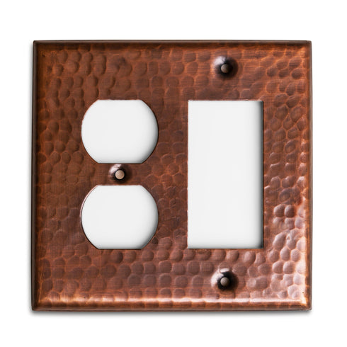 Hand Hammered Combo Rocker Duplex Light Switch Wall Plate - Pure Copper